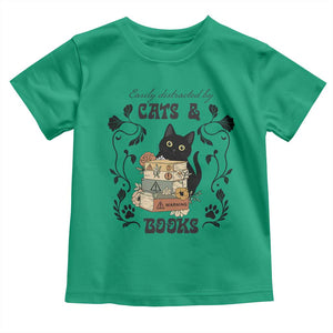 Easily Distracted By Cats And Books Toddler T Shirt Funny Book Kitty Lover TS12 Irish Green Print Your Wear