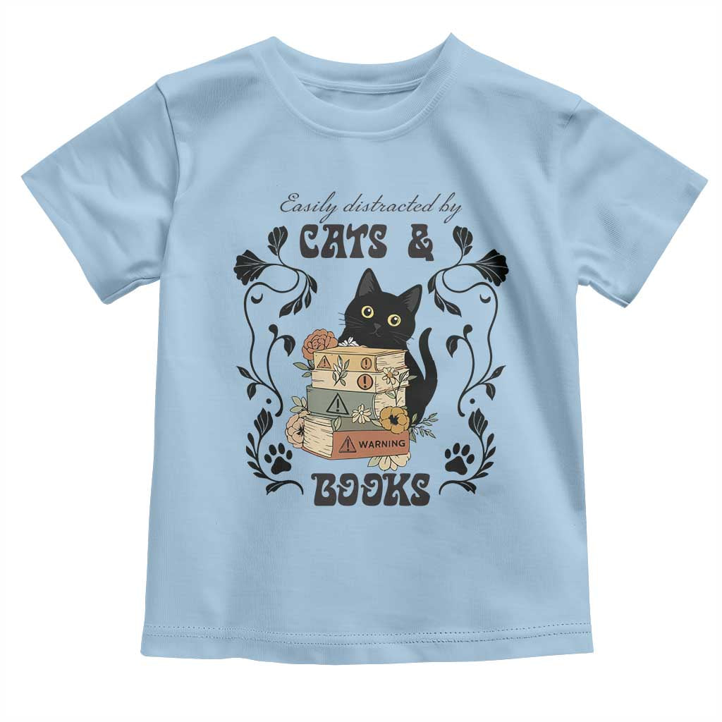 Easily Distracted By Cats And Books Toddler T Shirt Funny Book Kitty Lover TS12 Light Blue Print Your Wear