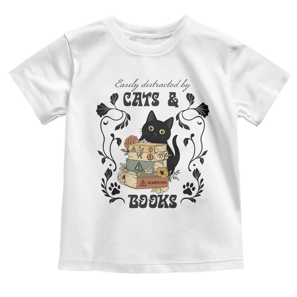 Easily Distracted By Cats And Books Toddler T Shirt Funny Book Kitty Lover TS12 White Print Your Wear