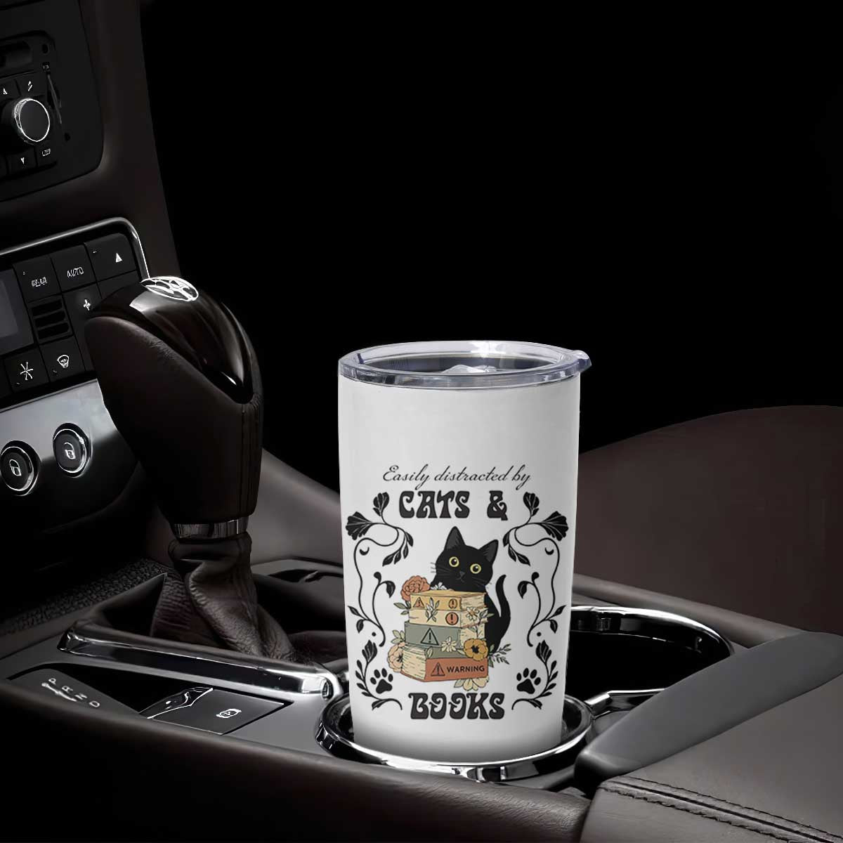 Easily Distracted By Cats And Books Tumbler Cup Funny Book Kitty Lover TS12 Print Your Wear