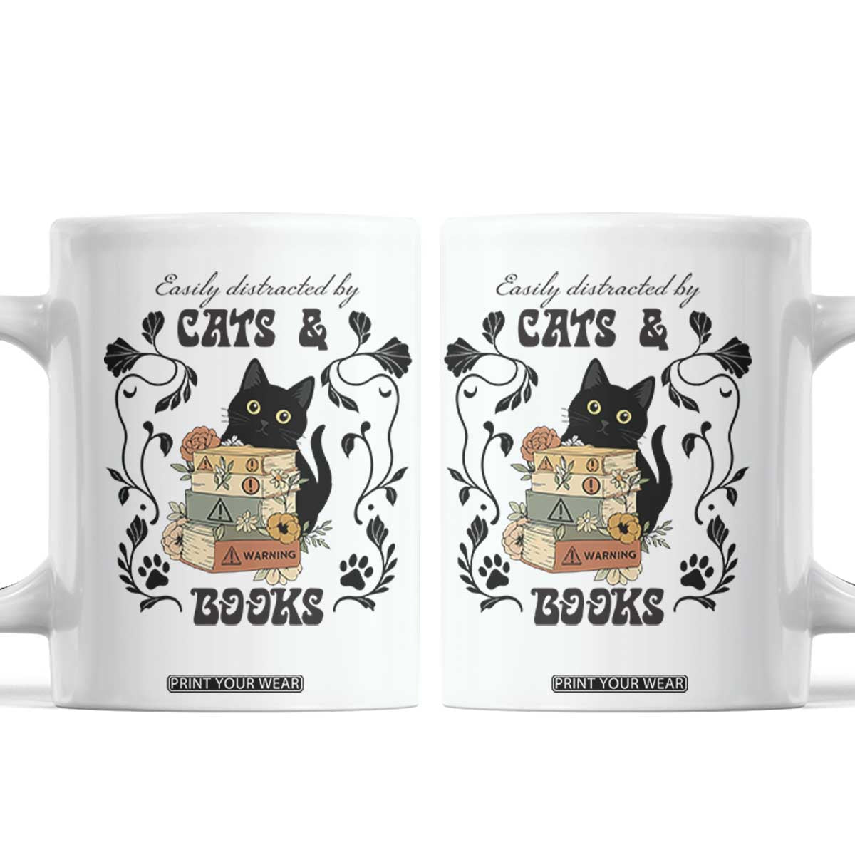 Easily Distracted By Cats And Books Coffee Mug Funny Book Kitty Lover TS12 White Print Your Wear