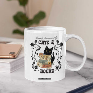 Easily Distracted By Cats And Books Coffee Mug Funny Book Kitty Lover TS12 Print Your Wear