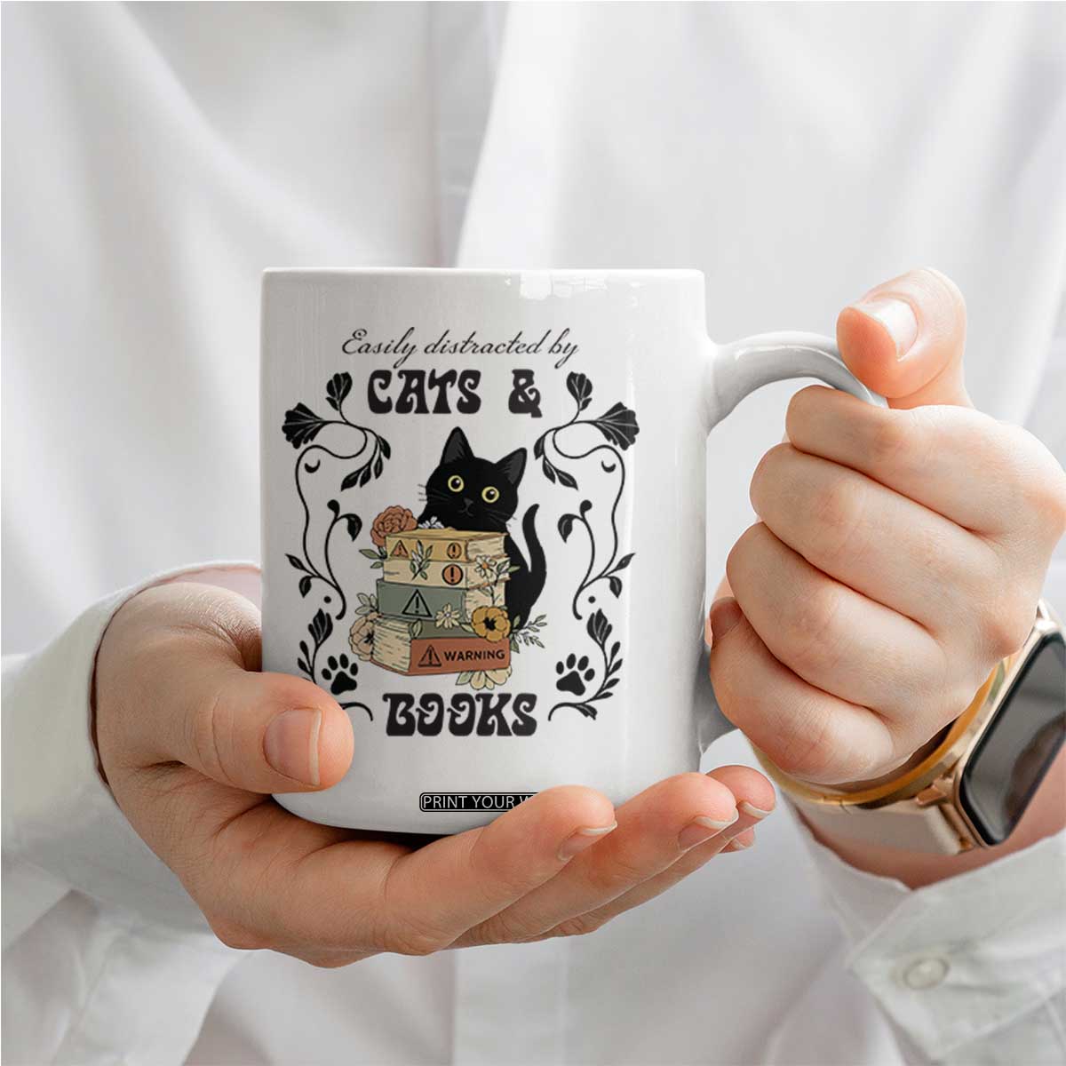 Easily Distracted By Cats And Books Coffee Mug Funny Book Kitty Lover TS12 Print Your Wear
