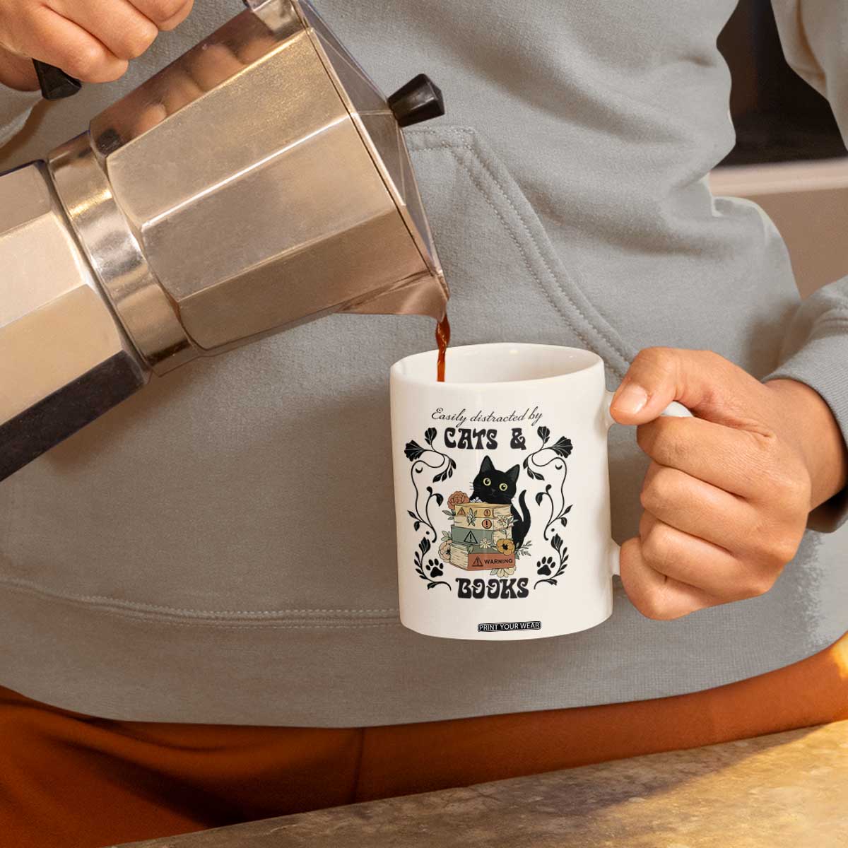 Easily Distracted By Cats And Books Coffee Mug Funny Book Kitty Lover TS12 Print Your Wear