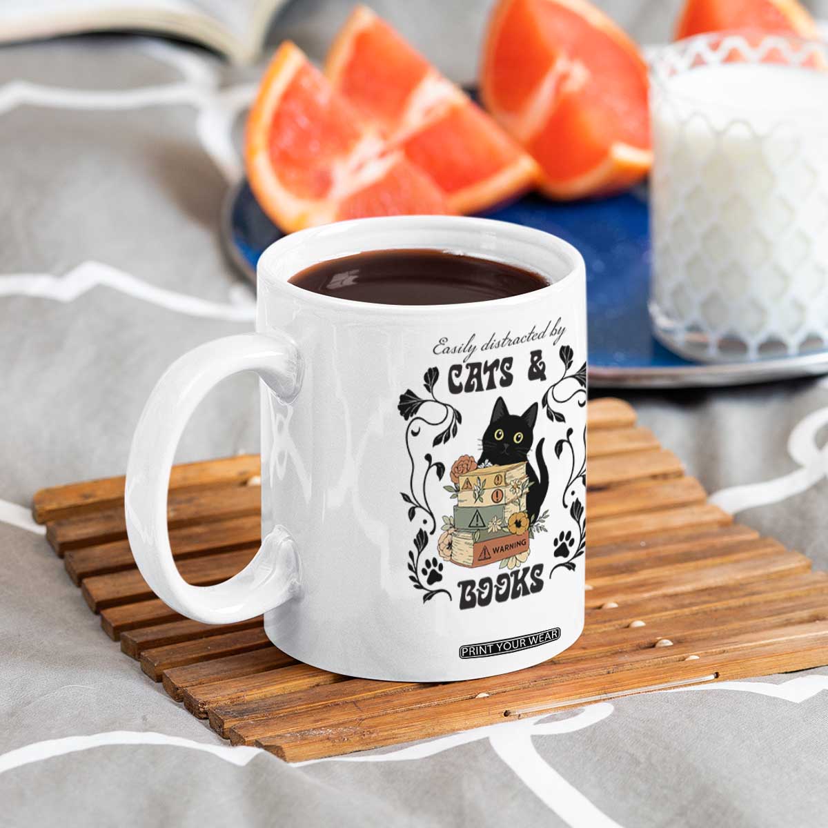 Easily Distracted By Cats And Books Coffee Mug Funny Book Kitty Lover TS12 Print Your Wear