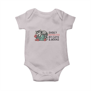 Easily Distracted By Cats And Books Baby Onesie Lazy Kitty Book Lover TS12 Ice Gray Print Your Wear