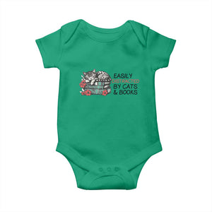 Easily Distracted By Cats And Books Baby Onesie Lazy Kitty Book Lover TS12 Irish Green Print Your Wear