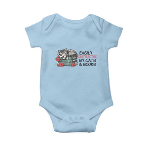Easily Distracted By Cats And Books Baby Onesie Lazy Kitty Book Lover TS12 Light Blue Print Your Wear