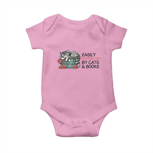 Easily Distracted By Cats And Books Baby Onesie Lazy Kitty Book Lover TS12 Light Pink Print Your Wear