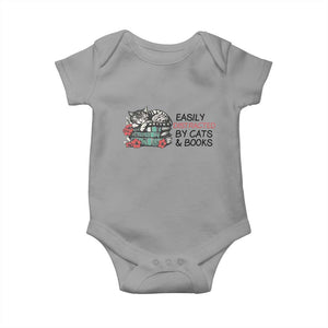 Easily Distracted By Cats And Books Baby Onesie Lazy Kitty Book Lover TS12 Sport Gray Print Your Wear