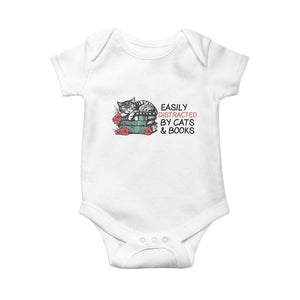 Easily Distracted By Cats And Books Baby Onesie Lazy Kitty Book Lover TS12 White Print Your Wear