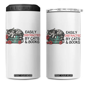 Easily Distracted By Cats And Books 4 in 1 Can Cooler Tumbler Lazy Kitty Book Lover TS12 One Size: 16 oz White Print Your Wear