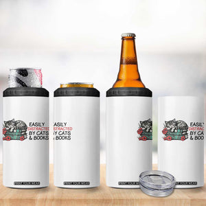 Easily Distracted By Cats And Books 4 in 1 Can Cooler Tumbler Lazy Kitty Book Lover TS12 Print Your Wear