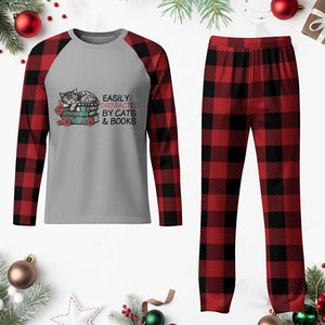 Easily Distracted By Cats And Books Plaid Pajama Set Lazy Kitty Book Lover TS12 Buffalo Plaid Print Your Wear