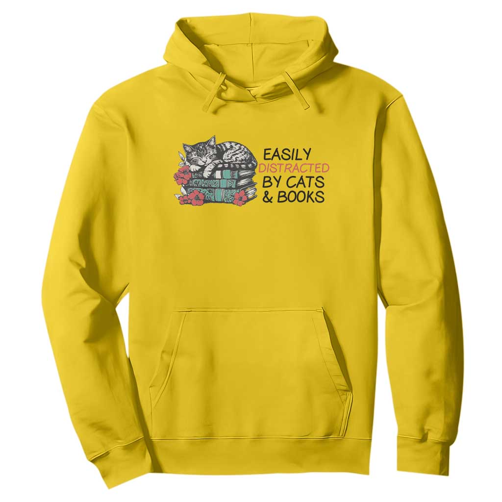 Easily Distracted By Cats And Books Hoodie Lazy Kitty Book Lover TS12 Daisy Print Your Wear