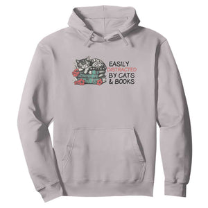 Easily Distracted By Cats And Books Hoodie Lazy Kitty Book Lover TS12 Ice Gray Print Your Wear