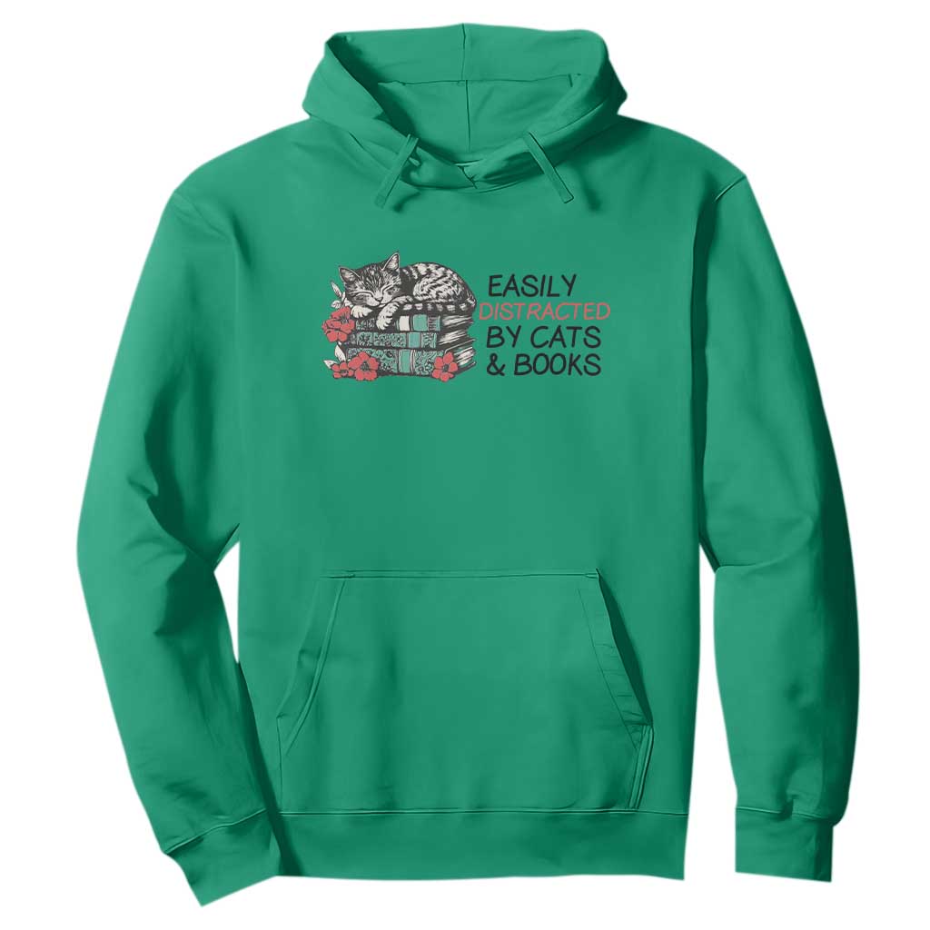Easily Distracted By Cats And Books Hoodie Lazy Kitty Book Lover TS12 Irish Green Print Your Wear