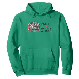 Easily Distracted By Cats And Books Hoodie Lazy Kitty Book Lover TS12 Irish Green Print Your Wear