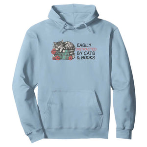 Easily Distracted By Cats And Books Hoodie Lazy Kitty Book Lover TS12 Light Blue Print Your Wear