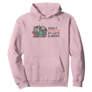 Easily Distracted By Cats And Books Hoodie Lazy Kitty Book Lover TS12 Light Pink Print Your Wear