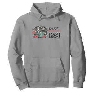 Easily Distracted By Cats And Books Hoodie Lazy Kitty Book Lover TS12 Sport Gray Print Your Wear