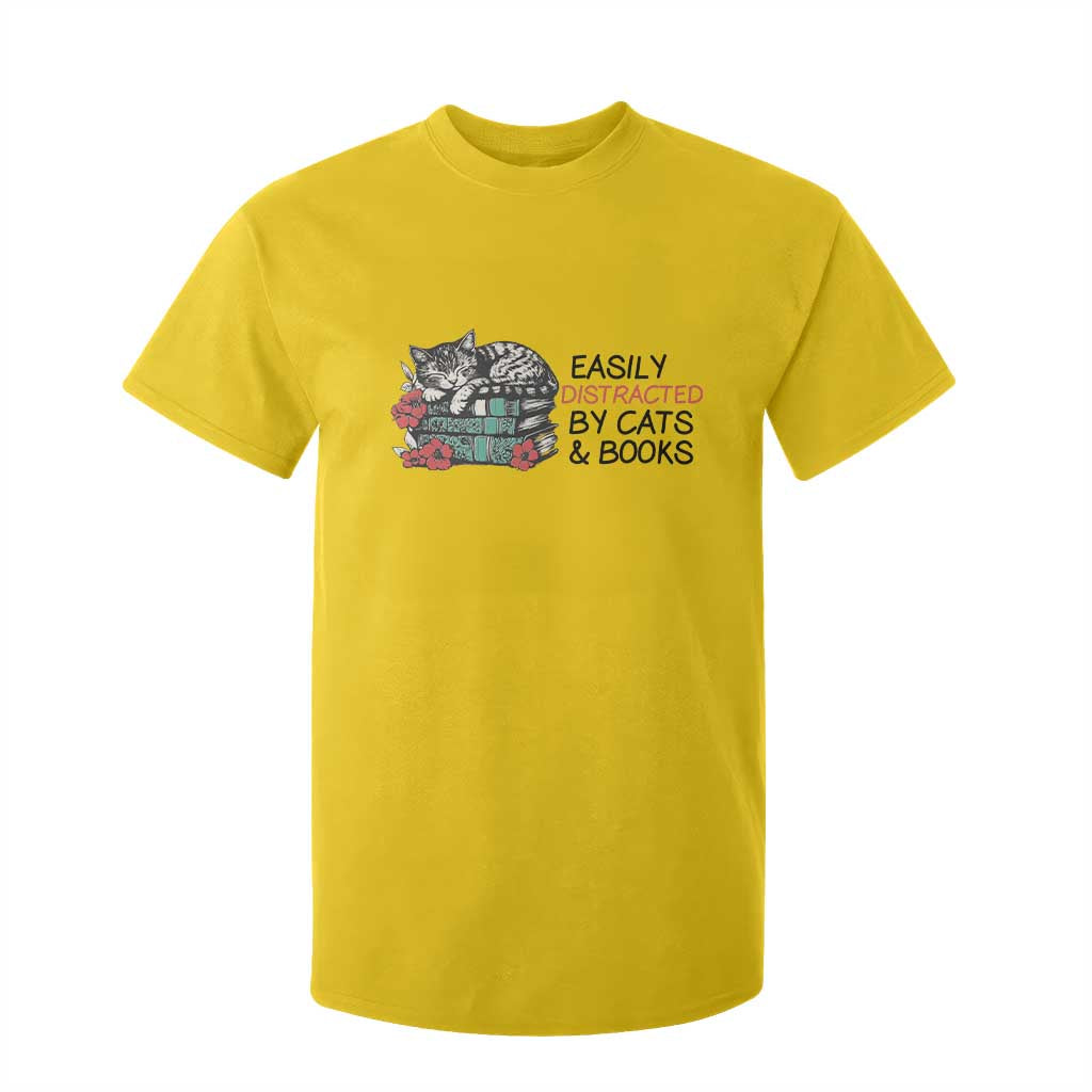 Easily Distracted By Cats And Books T Shirt For Kid Lazy Kitty Book Lover TS12 Daisy Print Your Wear