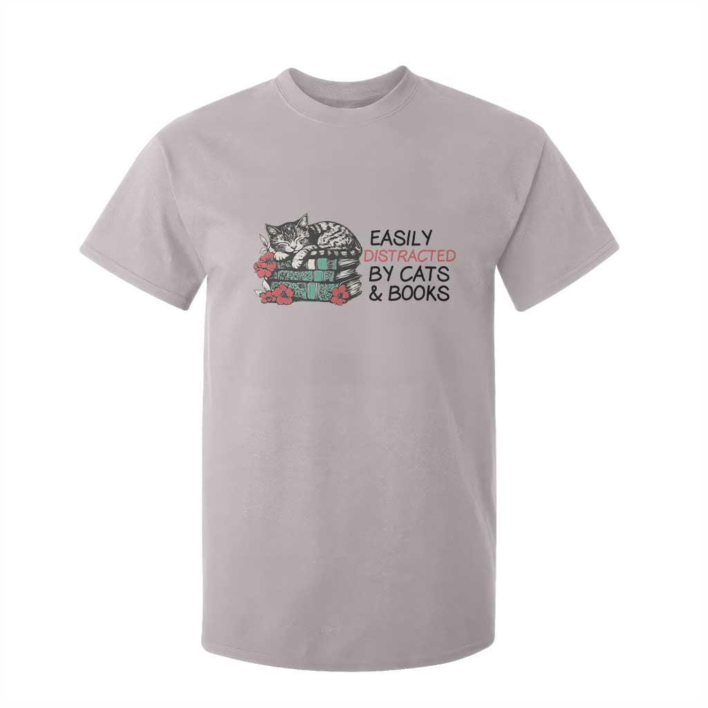 Easily Distracted By Cats And Books T Shirt For Kid Lazy Kitty Book Lover TS12 Ice Gray Print Your Wear