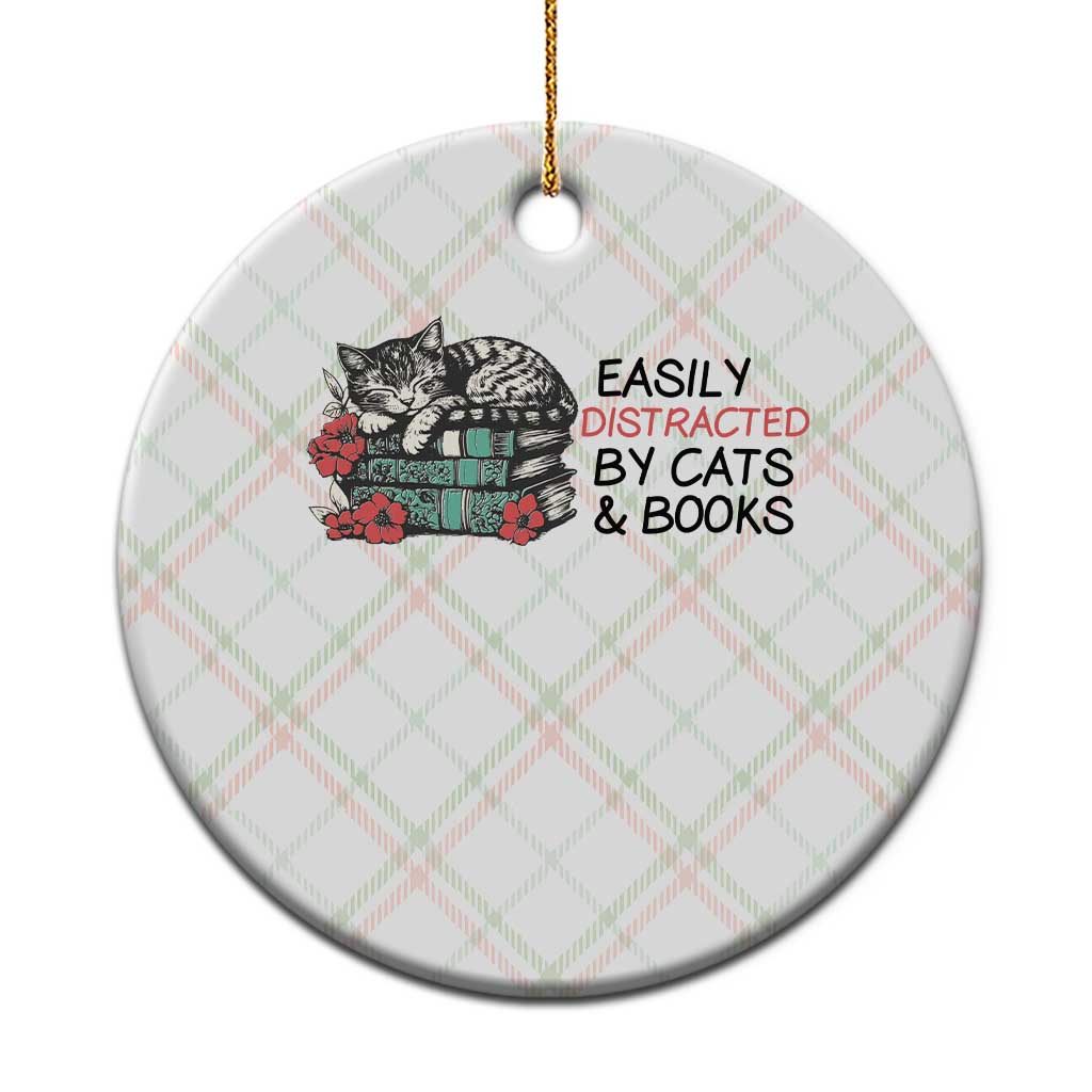 Easily Distracted By Cats And Books Ceramic Ornament Lazy Kitty Book Lover TS12 1pc Christmas Plaid Print Your Wear