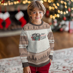 Easily Distracted By Cats And Books Ugly Christmas Sweater Lazy Kitty Book Lover TS12 Mocha Mousse Print Your Wear