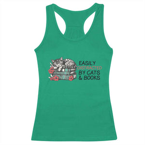 Easily Distracted By Cats And Books Racerback Tank Top Lazy Kitty Book Lover TS12 Irish Green Print Your Wear