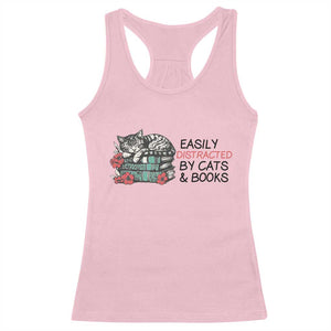 Easily Distracted By Cats And Books Racerback Tank Top Lazy Kitty Book Lover TS12 Light Pink Print Your Wear
