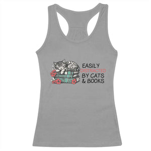 Easily Distracted By Cats And Books Racerback Tank Top Lazy Kitty Book Lover TS12 Sport Gray Print Your Wear