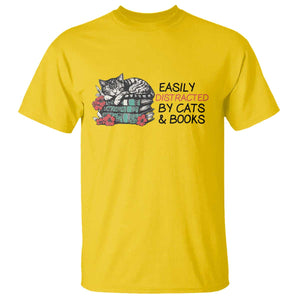 Easily Distracted By Cats And Books T Shirt Lazy Kitty Book Lover TS12 Daisy Print Your Wear