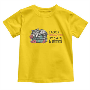 Easily Distracted By Cats And Books Toddler T Shirt Lazy Kitty Book Lover TS12 Daisy Print Your Wear