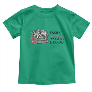 Easily Distracted By Cats And Books Toddler T Shirt Lazy Kitty Book Lover TS12 Irish Green Print Your Wear