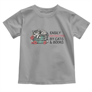 Easily Distracted By Cats And Books Toddler T Shirt Lazy Kitty Book Lover TS12 Sport Gray Print Your Wear