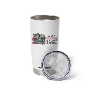 Easily Distracted By Cats And Books Tumbler Cup Lazy Kitty Book Lover TS12 Print Your Wear