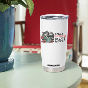 Easily Distracted By Cats And Books Tumbler Cup Lazy Kitty Book Lover TS12 Print Your Wear