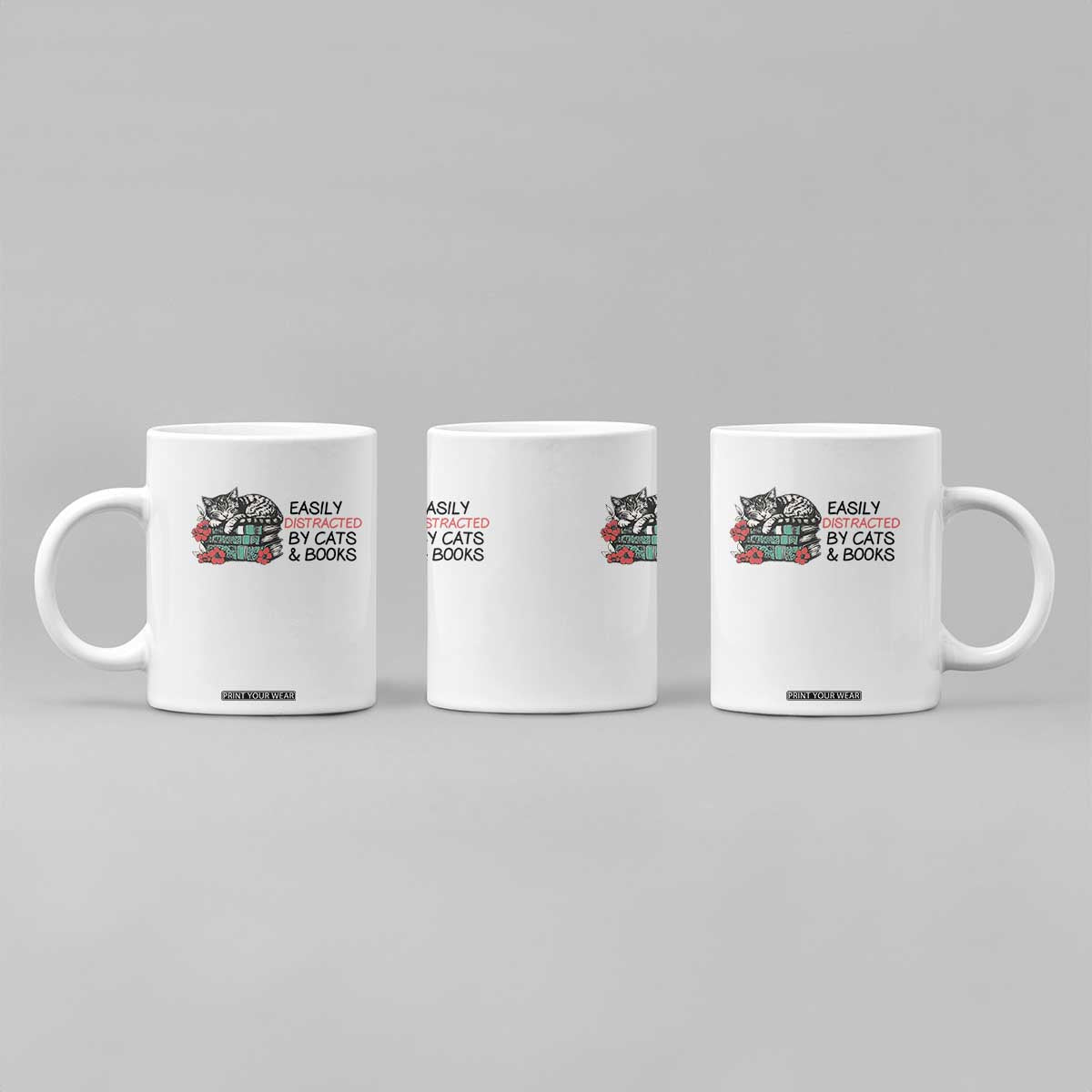 Easily Distracted By Cats And Books Coffee Mug Lazy Kitty Book Lover TS12 Print Your Wear