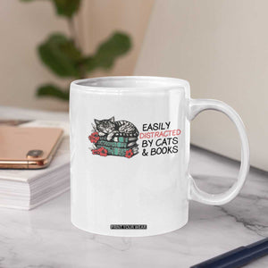 Easily Distracted By Cats And Books Coffee Mug Lazy Kitty Book Lover TS12 Print Your Wear