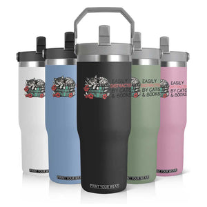 Easily Distracted By Cats And Books Flip Straw Tumbler Lazy Kitty Book Lover TS12 Print Your Wear