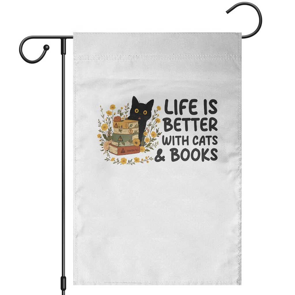 Life Is Better With Cats And Books Garden Flag Funny Black Cat Book Lover TS12 White Print Your Wear