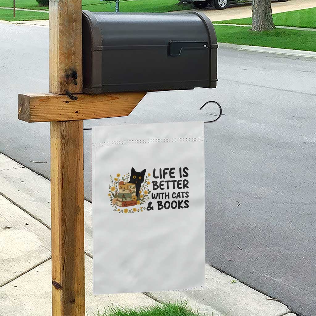 Life Is Better With Cats And Books Garden Flag Funny Black Cat Book Lover TS12 Print Your Wear