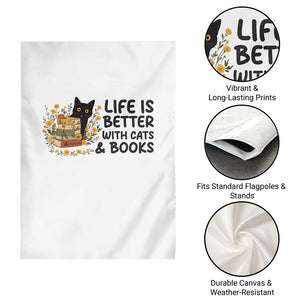 Life Is Better With Cats And Books Garden Flag Funny Black Cat Book Lover TS12 Print Your Wear