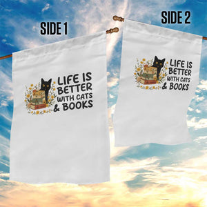 Life Is Better With Cats And Books Garden Flag Funny Black Cat Book Lover TS12 Print Your Wear