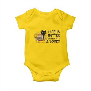 Life Is Better With Cats And Books Baby Onesie Funny Black Cat Book Lover TS12 Daisy Print Your Wear