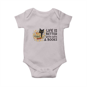 Life Is Better With Cats And Books Baby Onesie Funny Black Cat Book Lover TS12 Ice Gray Print Your Wear