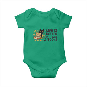 Life Is Better With Cats And Books Baby Onesie Funny Black Cat Book Lover TS12 Irish Green Print Your Wear