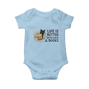 Life Is Better With Cats And Books Baby Onesie Funny Black Cat Book Lover TS12 Light Blue Print Your Wear