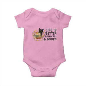 Life Is Better With Cats And Books Baby Onesie Funny Black Cat Book Lover TS12 Light Pink Print Your Wear